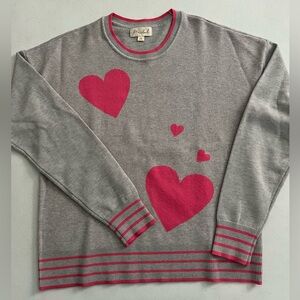 Marled Pink Hearts Valentine’s Day Gray and Pink Crew Neck Sweater, NWOT, Size M